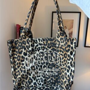 Ganni Leopard Print Tote in Brown and Black